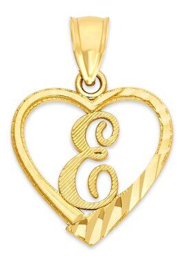 10k Solid Gold Initial E Heart Pendant Necklace - Personalized Letter Jewelry